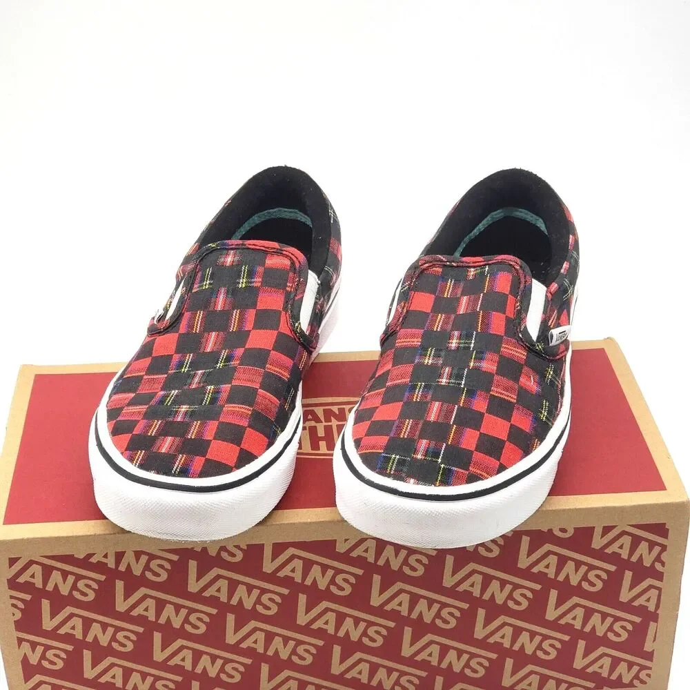 Vans ComfyCush Slip-On Plaid Red Black White Shoes M 4.5 W 6.0